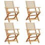 Sillas de jardín plegables 4 uds madera maciza y ratán PE beige de , Sillas de jardín - Ref: Foro24-3214562, Precio: 258,59 €...