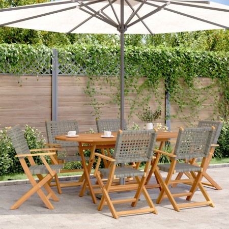 Sillas de jardín plegables 6 uds madera maciza y ratán PE gris de , Sillas de jardín - Ref: Foro24-3214560, Precio: 388,98 €,...