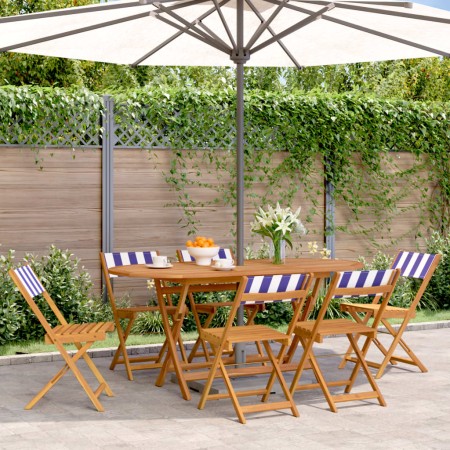 Sillas jardín plegables 6 uds madera maciza tela azul blanco de , Sillas de jardín - Ref: Foro24-3214626, Precio: 238,89 €, D...