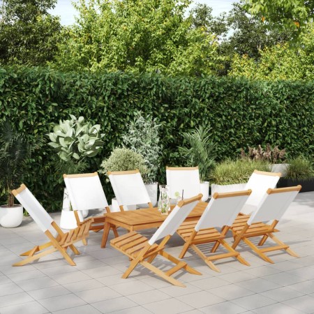 Sillas jardín plegables 8 uds tela madera maciza y tela crema de , Sillas de jardín - Ref: Foro24-3214639, Precio: 453,94 €, ...