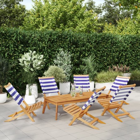 Sillas jardín plegables 6 uds madera maciza tela azul blanco de , Sillas de jardín - Ref: Foro24-3214653, Precio: 319,94 €, D...