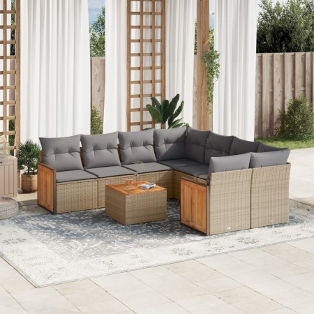 Set de sofás de jardín 9 pzas con cojines ratán sintético beige en Conjuntos de jardín | Comprar online en Foru.es