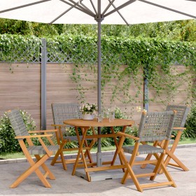 Set de comedor de jardín 5 piezas ratán PE madera maciza gris de , Conjuntos de jardín - Ref: Foro24-3281815, Precio: 374,02 ...
