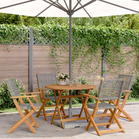 Set de comedor de jardín 5 piezas ratán PE madera maciza gris de , Conjuntos de jardín - Ref: Foro24-3281815, Precio: 374,02 ...
