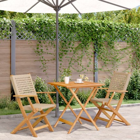 Juego de bistro de 3 piezas ratán PE y madera maciza beige de , Conjuntos de jardín - Ref: Foro24-3281876, Precio: 199,60 €, ...