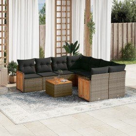 Set de muebles de jardín 9 pzas y cojines ratán sintético gris en Conjuntos de jardín | Comprar online en Foru.es