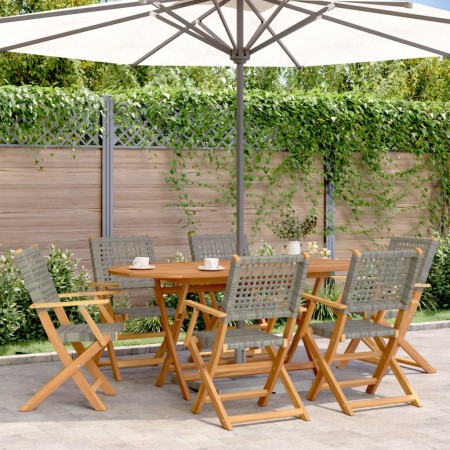 Set de comedor de jardín 7 pzas ratán PE madera acacia gris de , Conjuntos de jardín - Ref: Foro24-3281707, Precio: 545,48 €,...