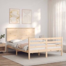 Estructura de cama de matrimonio con cabecero madera maciza de vidaXL, Camas y somieres - Ref: Foro24-3195191, Precio: 127,88...