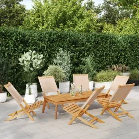 Sillas de jardín plegables 4 uds madera maciza y tela beige de , Sillas de jardín - Ref: Foro24-3214647, Precio: 334,77 €, De...