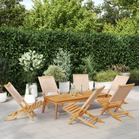 Sillas de jardín plegables 4 uds madera maciza y tela beige de , Sillas de jardín - Ref: Foro24-3214647, Precio: 315,41 €, De...