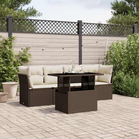 Set comedor de jardín 5 piezas y cojines ratán sintético marrón de , Conjuntos de jardín - Ref: Foro24-3266353, Precio: 347,2...