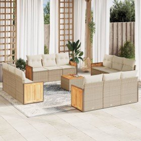 Set sofás de jardín con cojines 13 pzas ratán sintético beige en Conjuntos de jardín | Comprar online en Foru.es