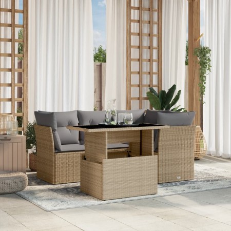 Juego de sofás jardín con cojines 5 pzas ratán sintético beige de , Conjuntos de jardín - Ref: Foro24-3266559, Precio: 364,82...