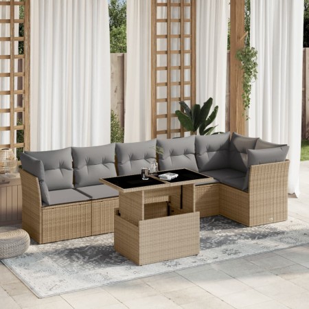 Set sofás de jardín 7 piezas y cojines ratán sintético beige de , Conjuntos de jardín - Ref: Foro24-3266599, Precio: 470,87 €...