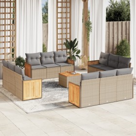 Set sofás de jardín con cojines 13 pzas ratán sintético beige en Conjuntos de jardín | Comprar online en Foru.es