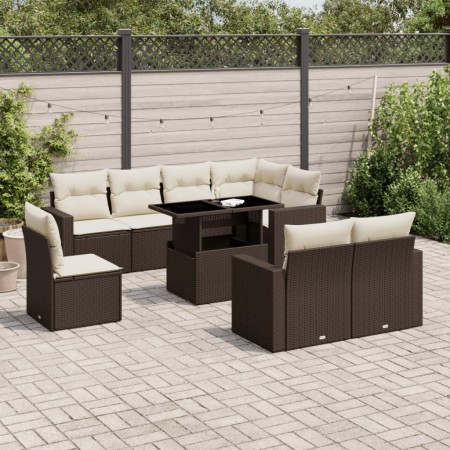 Set de sofás de jardín 9 pzas y cojines ratán sintético marrón de , Conjuntos de jardín - Ref: Foro24-3267413, Precio: 665,39...