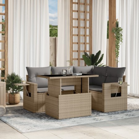 Juego de sofás jardín con cojines 5 pzas ratán sintético beige de , Conjuntos de jardín - Ref: Foro24-3267879, Precio: 380,93...