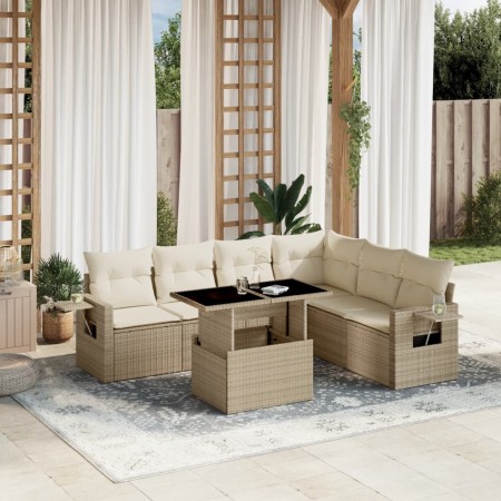 Set sofás de jardín 7 piezas y cojines ratán sintético beige de , Conjuntos de jardín - Ref: Foro24-3267928, Precio: 497,55 €...