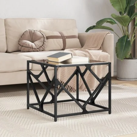 Mesa de centro de acero superficie de vidrio negro 50x50x41 cm de , Mesas de centro - Ref: Foro24-845993, Precio: 45,08 €, De...