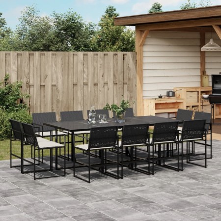 Set comedor de jardín con cojines 13 pzas ratán sintético negro de , Conjuntos de jardín - Ref: Foro24-3295065, Precio: 746,4...