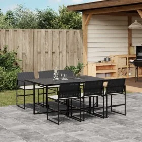 Set de comedor de jardín 7 pzas y cojines ratán sintético negro de , Conjuntos de jardín - Ref: Foro24-3295059, Precio: 403,3...