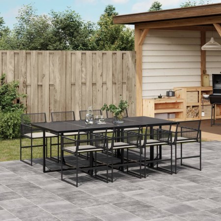 Set de comedor de jardín 9 pzas y cojines ratán sintético negro de , Conjuntos de jardín - Ref: Foro24-3295010, Precio: 575,4...
