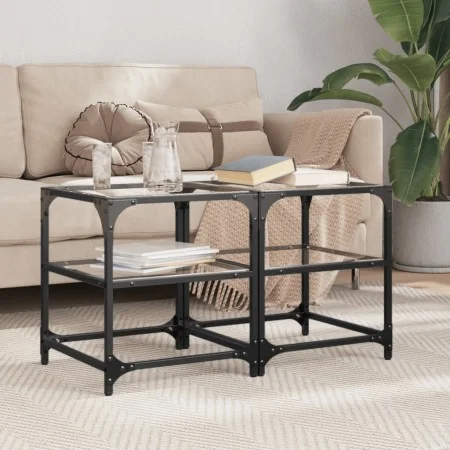 Mesa de centro superficie de vidrio 2 uds acero 40x40x45 cm de , Mesas de centro - Ref: Foro24-846003, Precio: 52,78 €, Descu...