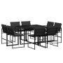 Juego de comedor de jardín 9 piezas con cojines textileno negro de , Conjuntos de jardín - Ref: Foro24-3295078, Precio: 434,5...