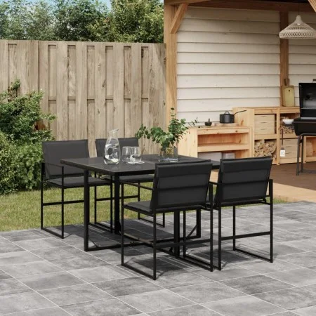Juego de comedor de jardín 5 pzas con cojines textileno negro de , Conjuntos de jardín - Ref: Foro24-3295073, Precio: 258,01 ...