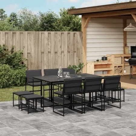 Juego de comedor de jardín 11 pzas con cojines textileno negro de , Conjuntos de jardín - Ref: Foro24-3295084, Precio: 477,18...
