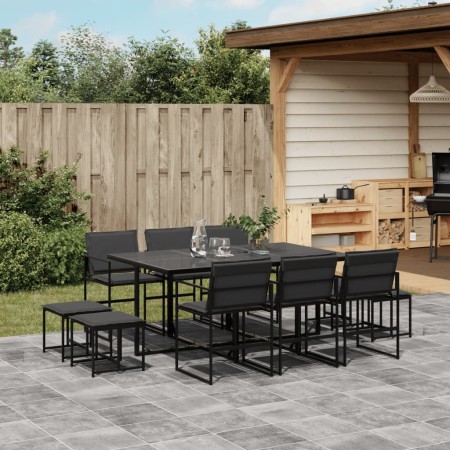 Juego de comedor de jardín 11 pzas con cojines textileno negro de , Conjuntos de jardín - Ref: Foro24-3295084, Precio: 484,85...