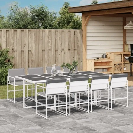 Juego de comedor de jardín 9 pzas con cojines textilene blanco de , Conjuntos de jardín - Ref: Foro24-3295090, Precio: 515,47...