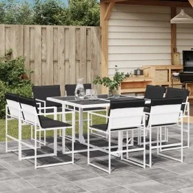 Juego de comedor de jardín 9 pzas con cojines textilene blanco de , Conjuntos de jardín - Ref: Foro24-3295108, Precio: 412,55...
