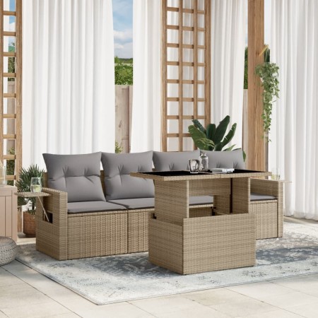 Juego de sofás jardín con cojines 5 pzas ratán sintético beige de , Conjuntos de jardín - Ref: Foro24-3267729, Precio: 358,04...