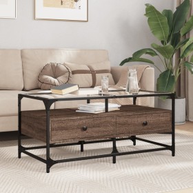 Mesa de centro con puertas de vidrio marrón roble 68,5x50x50 cm de , Mesas de centro - Ref: Foro24-846048, Precio: 96,26 €, D...
