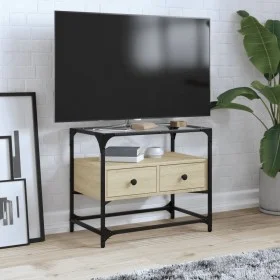 Mueble TV cristal y madera ingeniería roble Sonoma 60x35x51 cm de , Muebles TV - Ref: Foro24-846055, Precio: 56,07 €, Descuen...