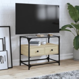Mueble TV cristal y madera ingeniería roble Sonoma 60x35x51 cm de , Muebles TV - Ref: Foro24-846055, Precio: 56,82 €, Descuen...