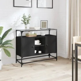 Aparador tapa de cristal y madera ingeniería negro 98x35x81 cm de , Aparadores - Ref: Foro24-846069, Precio: 105,17 €, Descue...