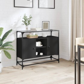 Aparador tapa de cristal y madera ingeniería negro 98x35x81 cm de , Aparadores - Ref: Foro24-846069, Precio: 106,71 €, Descue...