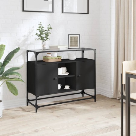 Aparador tapa de cristal y madera ingeniería negro 98x35x81 cm de , Aparadores - Ref: Foro24-846069, Precio: 106,71 €, Descue...