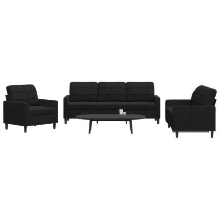 Schwarzes Samt-Sofaset mit 3 Kissenstücken. von , Sofas - Ref: Foro24-3278356, Preis: 642,98 €, Rabatt: %