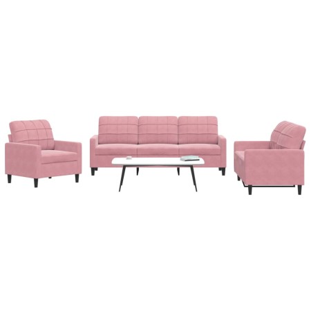 Juego de sofás con cojines 3 piezas terciopelo rosa de , Sofás - Ref: Foro24-3278354, Precio: 731,94 €, Descuento: %