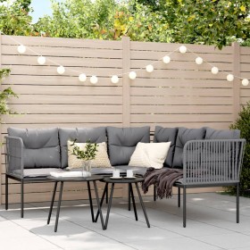 Sofá de jardín con cojines forma de L acero y textileno negro de , Sofás de exterior - Ref: Foro24-4008111, Precio: 283,59 €,...