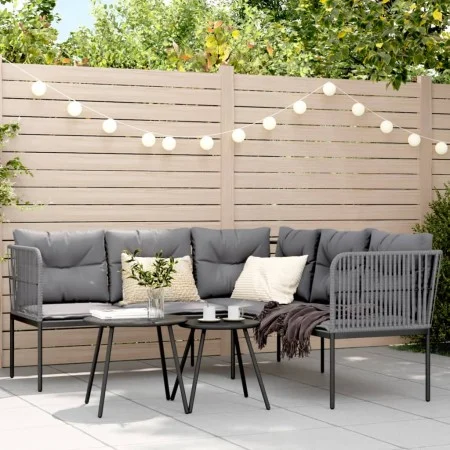 Sofá de jardín con cojines forma de L acero y textileno negro de , Sofás de exterior - Ref: Foro24-4008111, Precio: 300,42 €,...