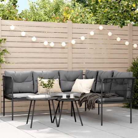 Sofá de jardín con cojines forma de L acero y textileno negro de , Sofás de exterior - Ref: Foro24-4008107, Precio: 293,33 €,...