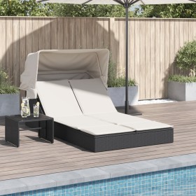 Tumbona doble con capota y cojines ratán sintético negro de , Tumbonas - Ref: Foro24-368637, Precio: 260,32 €, Descuento: %