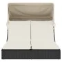 Tumbona doble con capota y cojines ratán sintético negro by , Loungers - Ref: Foro24-368637, Price: 255,96 €, Discount: %