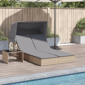 Tumbona doble con capota y cojines ratán sintético beige de , Tumbonas - Ref: Foro24-368640, Precio: 280,84 €, Descuento: %