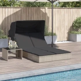 Tumbona doble con capota y cojines ratán sintético gris claro by , Loungers - Ref: Foro24-368642, Price: 279,84 €, Discount: %