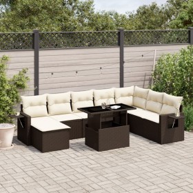 Set de sofás de jardín 9 pzas y cojines ratán sintético marrón de , Conjuntos de jardín - Ref: Foro24-3268103, Precio: 609,71...